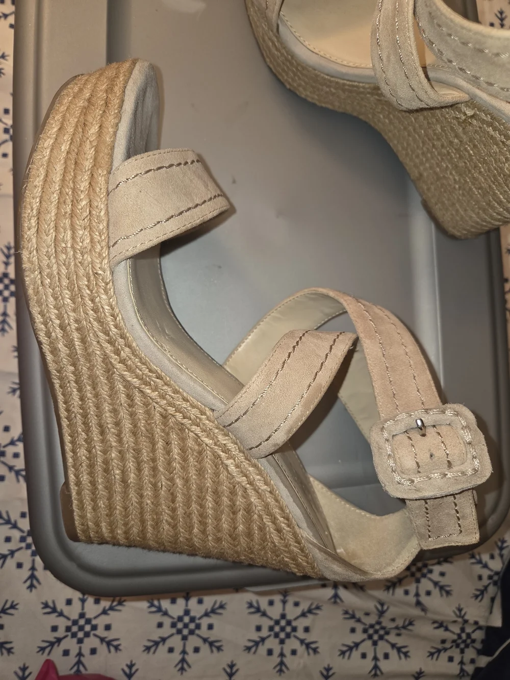 Marc Fisher Beige Suede Espadrille Wedge Sandals